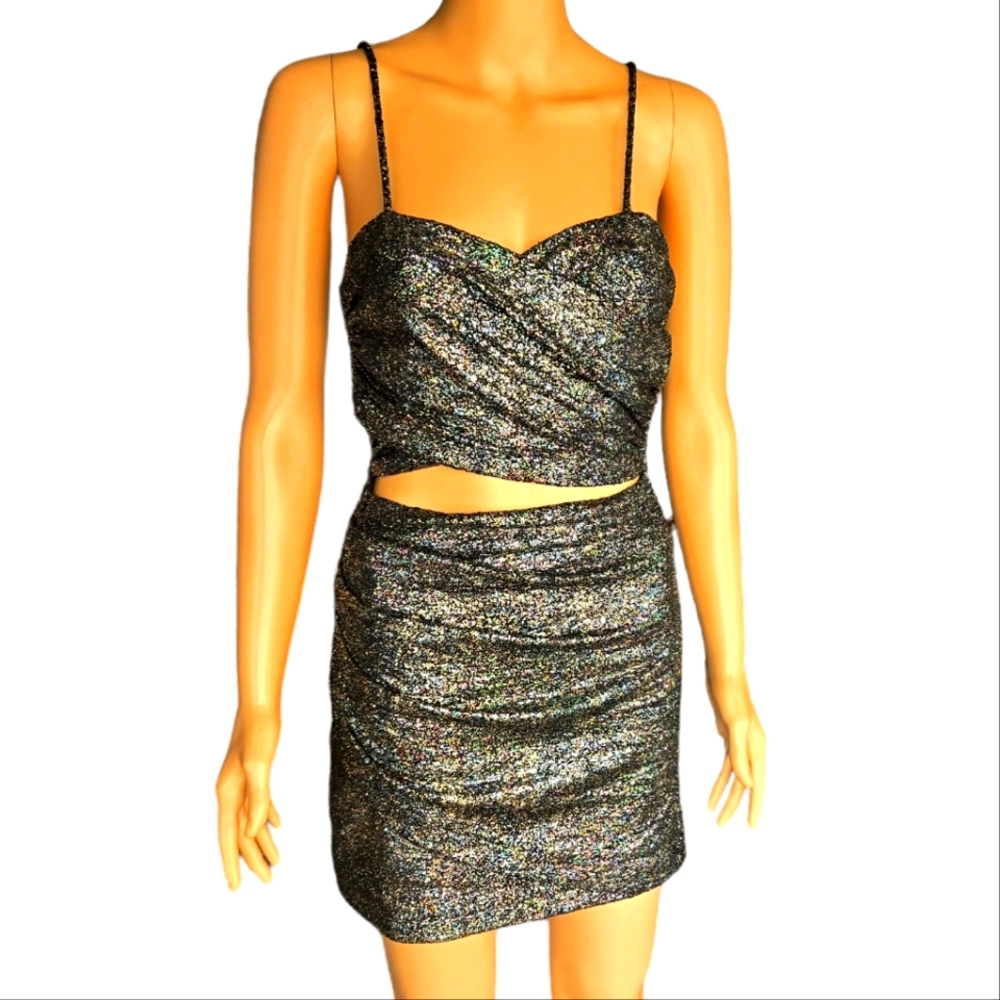 Zara Small Black multicolored glitter short mini dress cut out Spaghetti straps